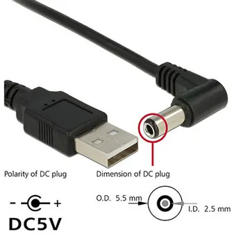 80cm USB 2.0 A Tipi Erkek Dik Açılı 90 Derece 5. 5x2. 5mm DC 5V priz Varil Konektörü şarj kablosu
