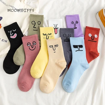 Sürpriz Orta Kadın Çorap Harajuku Mutlu Komik Kaykay Çorap Kadın %100 Pamuk Moda Yenilik Düz Renk Baskı Tüm Maç Çorap