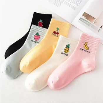 Harajuku Meyve Elma Muz Çilek Ananas Kawaii sıcak tutan çoraplar Sevimli Kadın Pamuk komik çoraplar Sanat Japonya Calcetines Mujer