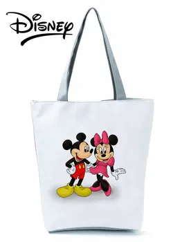 Disney Mickey Minnie Baskılı Çanta Yüksek Kapasiteli Taşınabilir omuzdan askili çanta Kadın alışveriş çantası Moda Yaz Seyahat Plaj Çantası