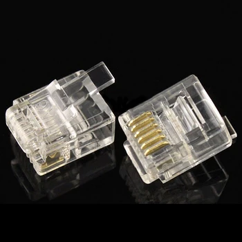 100 ADET Kristal Kafa RJ11 6P6C Modüler Fiş Altın Kaplama ağ bağlantısı Sıkma RJ11 Konnektörleri Katı Telefon Kabloları