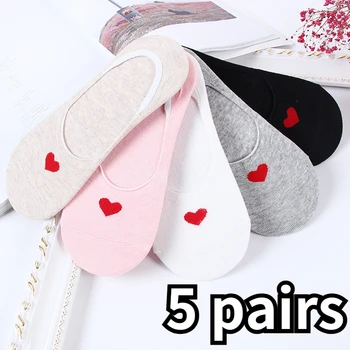 5 Pairs Yeni Ürün Kadın Çorap Aşk Kalp Çorap Silika Jel kaymaz Tekne Çorap Düşük Yardım Sığ Ağız Kore Japon Moda