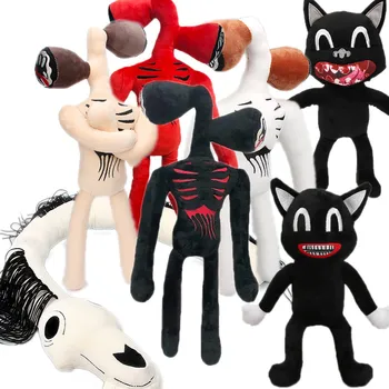 Anime Siren Kafa Peluş oyuncak bebekler Korkunç Siyah Beyaz Kırmızı Sirenhead Kedi Fıstık Yumuşak Karikatür Dolması Şekil Çocuk Hediyeler