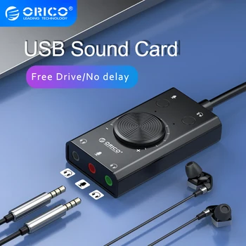 ORICO USB Harici Ses Kartı 2-in-1 Ses Adaptörü 3.5 mm Mikrofon Kulaklık Arayüzü Ses Ayarlanabilir Ses Kartı İçin PS4 Telefon