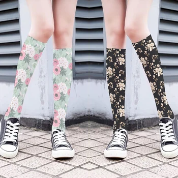 Kadın Yaz Güneş Koruma Buzağı Çorap Moda Rahat Kız JK Çorap Bahar Sonbahar İnce ipek çiçek Baskı Orta Tüp Çorap