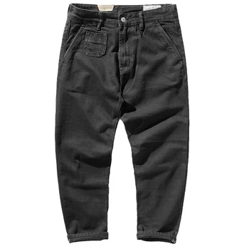Sonbahar ve Kış Amerikan Retro Ağır Kalın Denim Düz Kot erkek Yıkanmış Eski Siyah Boyalı Konik Asılı Çizmeler Pantolon