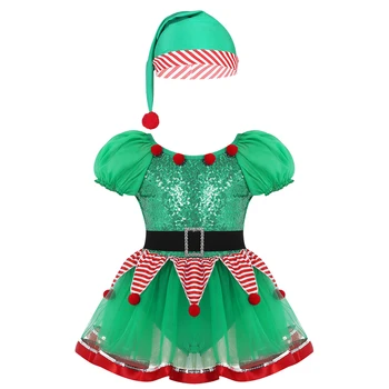Çocuklar Kız Elf Noel Elbise Yeni Yıl Festivali Noel Baba Kostüm Sequins Noel Elbise Bale Tutu Leotard Fantezi Parti elbisesi