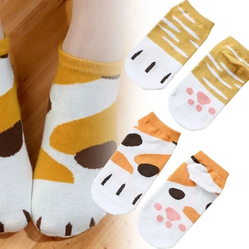 Karikatür Sevimli Kedi Pençe Çorap Kawaii Şeker Renk Çorap Ayak Bileği Çorap Bahar Sonbahar Pamuk Jakarlı Kısa Çorap 3D Kedi Çorap Kız Hediye