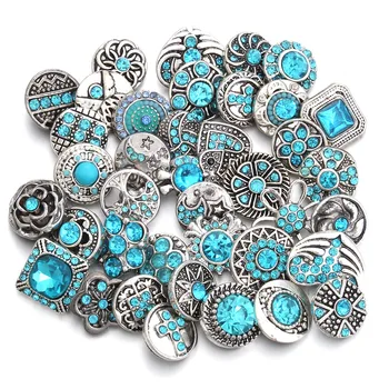 10 adet / grup Toptan Yapış Takı 12mm 18mm Yapış Düğmeler Gökyüzü Mavi Rhinestone Metal Çiçek Mini Snaps Yapış Bilezik Bileklik