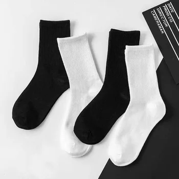 1 Çift Düz Renk Pamuk Tüp Çorap Kadın Seti Ins Gelgit Sokak Giyim Tüm Maç Siyah Beyaz Spor Uzun Çorap Kızlar Pop Soket