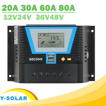 PWM güneş PANELI Regülatörü 20A 30A 60A 80A Güneş Sistemi Arka ışık LCD Hacim Şarj Cihazı 24h ışık kontrolü ve Çift 5A USB