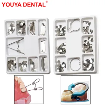 100 adet / kutu diş matrisi Bant Sistemi Diş Kesit Konturlu Matrisler Metal Tam Kiti Diş Hekimliği Halka Bahar Klip Diş Hekimi Araçları