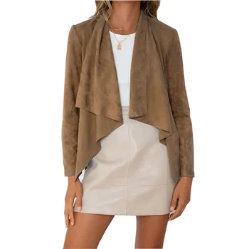 Sonbahar Kış Blazer Kadın Moda Gevşek Rahat Ceket Hırka Katı Streetwear Taklit Kadife Yaka Kadın Takım Elbise Ofis Ceket