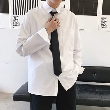 EBAIHUI Erkek Gömlek Uzun Kollu Turn-aşağı Yaka Beyaz Büyük Boy 5XL Bluzlar Kore Tarzı Tiki tarzı Rahat Erkek Resmi Üst