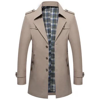 Erkek Slim Çentikli Yaka Tek Göğüslü Ceket Ofis Trençkot Erkekler Sonbahar Kış Pamuk Rüzgarlık Ceketler Palto Erkek