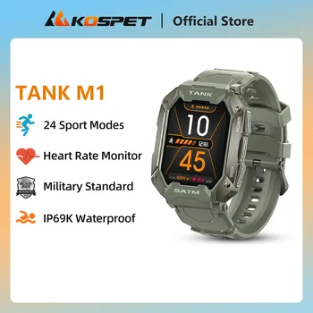 KOSPET TANKI M1 Smartwatch Erkekler Açık 24 Spor Modları nabız monitörü 5ATM IP69K Su Geçirmez Yeşil Siyah akıllı saat Erkekler İçin