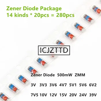280 ADET ZMM SMD Zener Diyot Paketi 3 V - 39 V her 20 ADET 14 çeşit LL34 1206 0.5 W 1/2W 3V6 4V7 5V1 5V6 6V2 7V5 10V 12V 15V 20V 24V