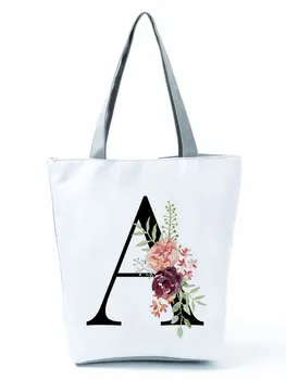 Bayan Çanta Çiçek Harfler Desen Alışveriş Polyester Tote Seyahat Kadın Eko Kullanımlık omuzdan askili çanta Yüksek Kapasiteli Alışveriş Çantaları