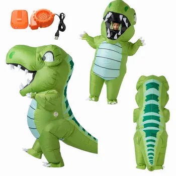 Yeni Tasarım Dinozor Şişme Takım Aile Parti Komik Yürünebilir Giyilebilir Karikatür Yeşil Dinozor Şişme Kostüm Çocuklar Hediye