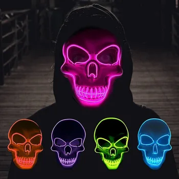 1 ADET Cadılar Bayramı Cosplay Kafatası Yüz LED Maske Light Up Korkunç Kafatası / Palyaço Parlayan Maske Cadılar Bayramı Cosplay Kostüm Karnaval Parti