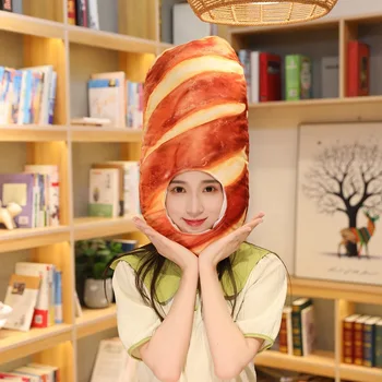 Güzel Kore Kadın Erkek Şapka Şapka Peluş Yumuşak Karikatür Köfte Ekmek Sevimli Festivali Parti Fotoğraf Sahne Kış Sıcak
