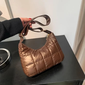 2022 Yeni Pamuk Yastıklı Çanta Kadınlar İçin Küçük Koltukaltı Çanta kadın el çantası Kapitone Tote Çantalar PU deri omuz çantası alışveriş çantası