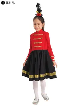 Çocuk Kız Uzun Kollu Mock Boyun Salıncak Dans Elbise Cadılar Bayramı Noel Cosplay Parti Sirk Ringmaste Sahne Performansı Kostüm