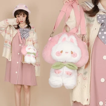 Pembe Şeftali Tavşan Lolita Kawaii Tatlı JK askılı çanta Japon Yumuşak Kardeş basit omuz çantası Peluş Bebek Çantası Sevimli Çanta