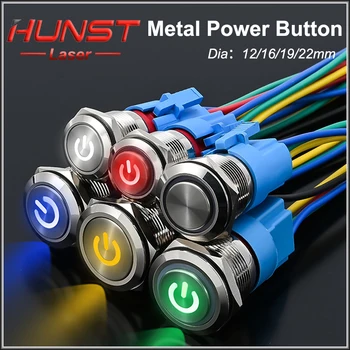 Hunst 12/16/19 / 22mm Su Geçirmez Metal Düğme Anahtarı led ışık Anında Kilit Lazer kesme makinesi CNC Güç Switch3 ~ 6V 12~24V 220V