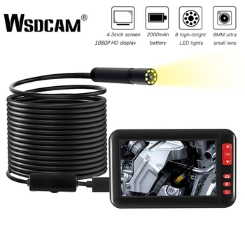 Wsdcam 2 M/5 M / 10 M 8mm F200 Endoskop Kamera HD 1080 P ile 4.3 inç Ekran 2000 mAh 8 led ışık Muayene Borescope Kamera