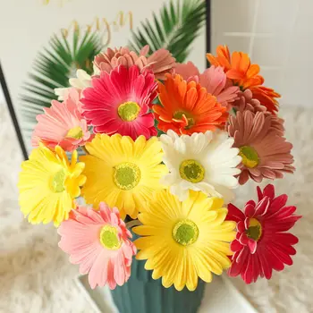Yapay Gerbera Düğün Çiçek Şube Parti Ev Dekoratif Aksesuarları PU Malzemeleri DIY Garland Çiçekçilik Sahte Çiçekler