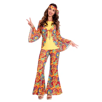 Cadılar bayramı Hippi Kostümleri Yetişkin için Vintage 1970s Disko Sahne Performansı Takım Elbise Kadın Erkek Kaya Hippiler Cosplay Giyim