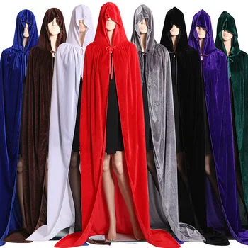 Yetişkin Cadılar Bayramı Kadife Pelerin Pelerin Kapşonlu Ortaçağ Kostüm Cadı Wicca Vampir Cadılar Bayramı Kostüm Mont 8 Renkler