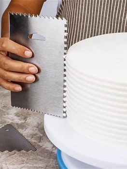Paslanmaz Çelik Krem Kazıyıcı Geometri Düzensiz Diş Kenar Spatula Mutfak Pasta Hamur Kesiciler DIY Kek Dekorasyon Araçları