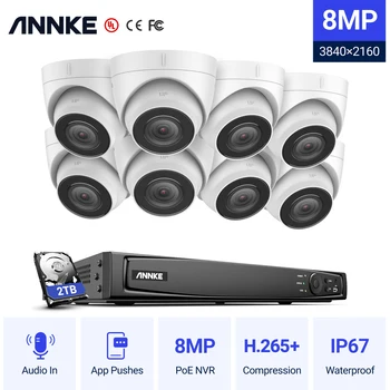 ANNKE 16CH 4K Ultra HD POE Ağ Video Güvenlik Sistemi 8MP H. 265 + NVR İle 8X8 MP Hava Koşullarına Dayanıklı IP Kamera Desteği 128G TF Kart