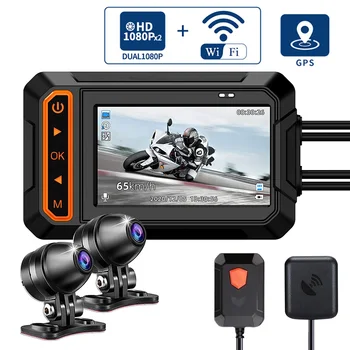 WiFi GPS Motosiklet DVR Dash kamera Full HD 1080P + 1080P Ön Dikiz Tam Vücut Su Geçirmez Motosiklet Motosiklet Kamera