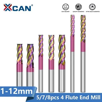 XCAN 1-12mm Shank Düz Freze Bit 4 Flüt CNC Router Bit Karbür freze kesicisi için Alüminyum Bakır Kesme CNC End Mill