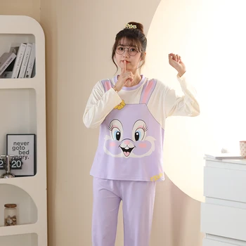 Disney Karikatür Sevimli Kawaii Tavşan Pijama Kadın Kış Sonbahar Uzun Kollu Yumuşak Pijama Seti Bayanlar Pijama noel hediyesi