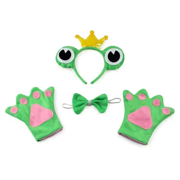 Cadılar bayramı çocuk hayvan Kurbağa Prens ve prenses üç adet doğum günü partisi seti kafa bandı hairband eldiven papyon