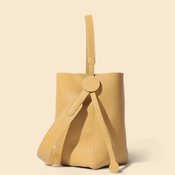 Kadın Moda Kova Çanta Casual Tote Çanta Kadın Lüks Tasarımcı Yaz plaj el çantası Bayan Hakiki Deri Omuz alışveriş çantası