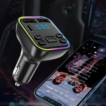 Bluetooth 5.0 + Araba BT Kablosuz FM Verici Adaptörü Hands-Free 2USB PD Şarj Mp3 Çalar Araç Şarj Çakmak Soket
