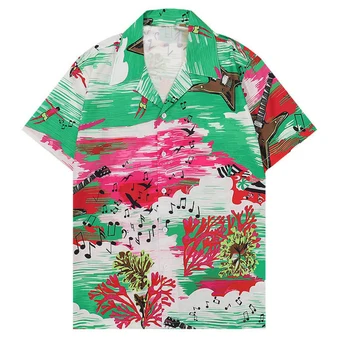 Çiçek Desen Rahat Plaj Tatil Düğme Tops havai gömleği Streetwear Müzik Notasyon Gömlek Streetwear Erkekler Camisas De Hombre