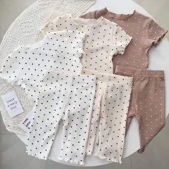 2022 Yaz Çocuk Giyim Seti Bebek Kız Takım Elbise Bebek Kız Pijama Nokta Baskı İki Parçalı Ev Takım Elbise 1-7T Çocuklar Ev Giyim