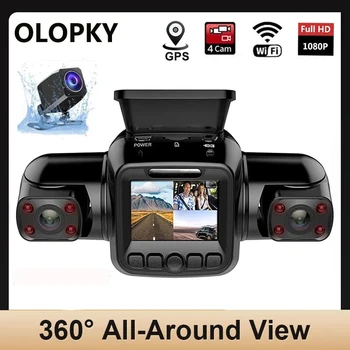 4 Kanal Çizgi Kam Araba Ön İç Arka HD 4*1080P Dashboard Video Kaydedici GPS WiFi 8 Kızılötesi ışık Gece Görüş 360 Dashcam