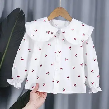 2022 Yeni Moda Kızlar Uzun kollu Gömlek Bahar ve Sonbahar Çocuk Kadın Hazine Beyaz LapelShirt Bottoming bu CuteBabyShirt