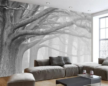 Özel duvar kağıdı puslu orman duvar ev dekorasyon siyah ve beyaz büyük ağaç duvar oturma odası yatak odası dekorasyon 3d duvar kağıdı