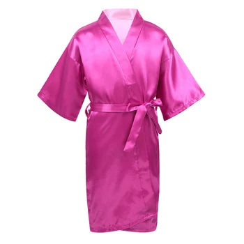 2021 Yeni Kızlar Düz Renk Saten Kimono Elbiseler Çocuk Çocuk Bornoz Pijama Gecelik Elbise Düğün Spa Doğum Günü Partisi