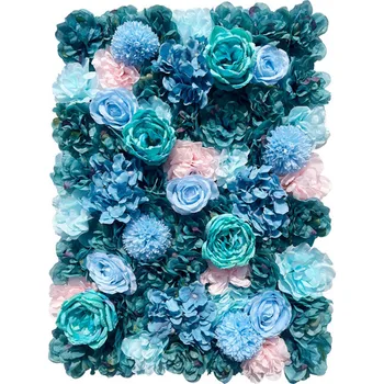 3D İpek Gül Mavi yapay çiçek Duvar Paneli Romantik Düğün Zemin Çiçek Fotoğraf Arka Plan Ev Dekor