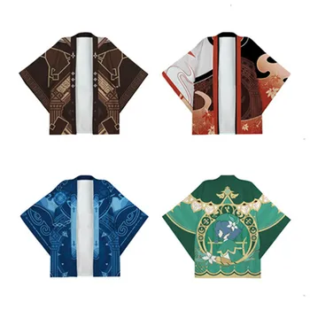 Genshin Darbe Zhongli Klee Cosplay Pelerin Kimono Hırka Robe Cosplay Kostüm Baskı Rahat Ceket