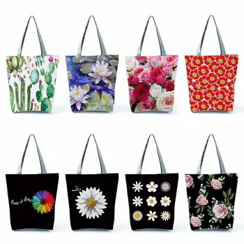 Rahat Botanik Çiçek Baskı Tote Çanta Bayanlar Açık Büyük Kapasiteli Kadın omuzdan askili çanta Okul Öğretmen hediye çantası alışveriş çantası